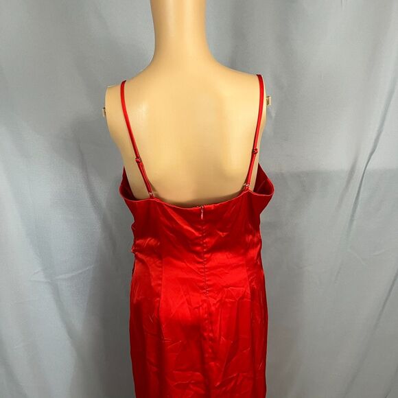 Red Satin Slip Dress Size Small Cowl Neck Midi Valentine’s Day Date Night Flirty - Picture 6 of 12